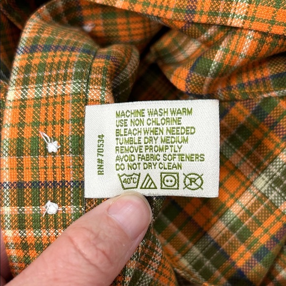 Orvis Orange Green Plaid Button Down Top Size XL Fall Autumn Office Outdoor - Picture 11 of 11